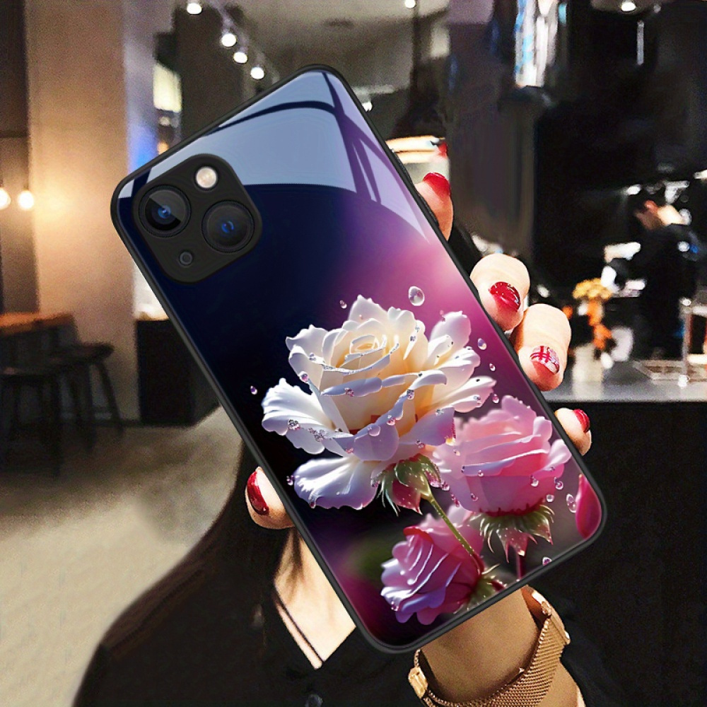 TEMU Blooming Flowers For Iphone 15pro Max 14 Pro Max/13/12/11 Phone Case Tpu Ultra-thin Glass Case Trend Couple Shell Protection Heat Dissipation