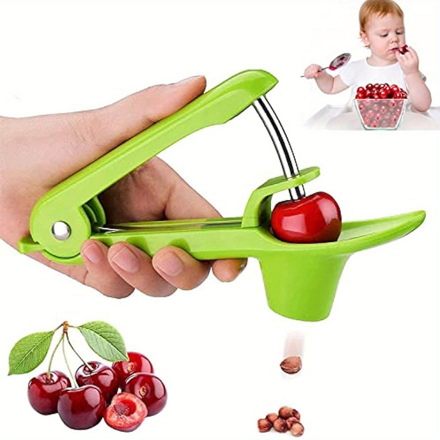 2 In1 Red Date Cherry Fruit Pitter Remover Strawberry Slicer