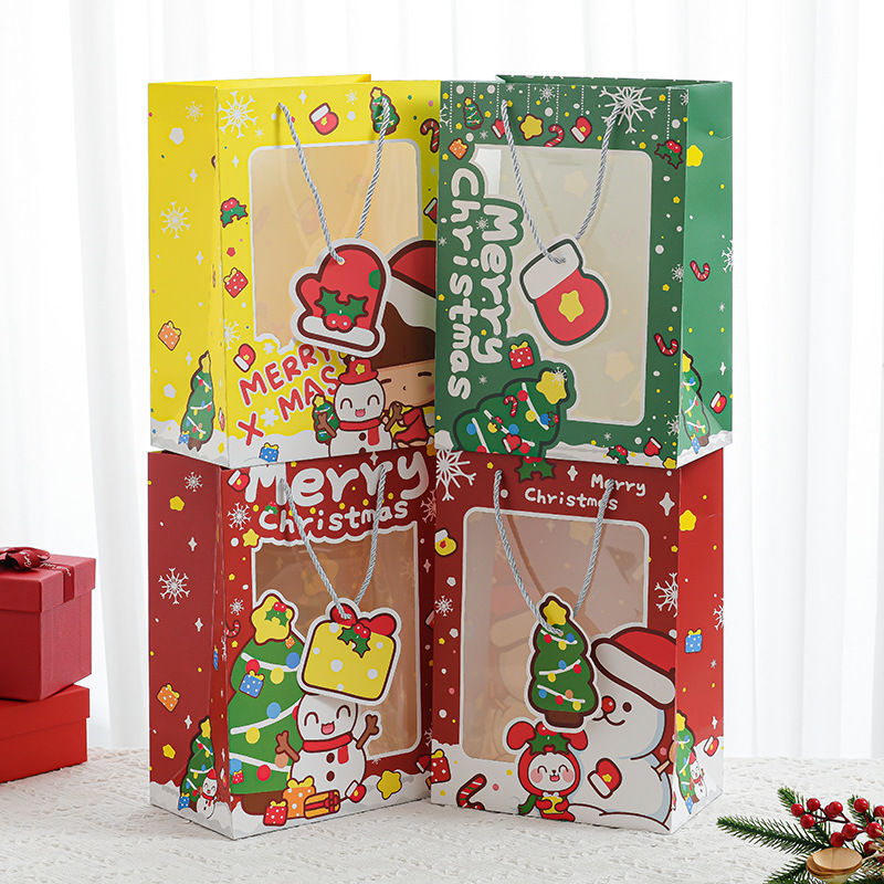 4pcs, Christmas Gift Bag Christmas Transparent Window Bag Gift Return  Paper Bag Christmas Eve Gift Wrapping Bag, Navidad, Christmas