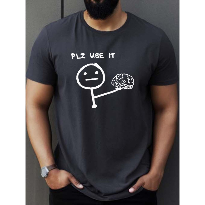 

Plz Use It Print Men's Creative Graphic Top, Casual Short Sleeve Crew Neck T-shirt, Men's Clothing For Summer Outdoor