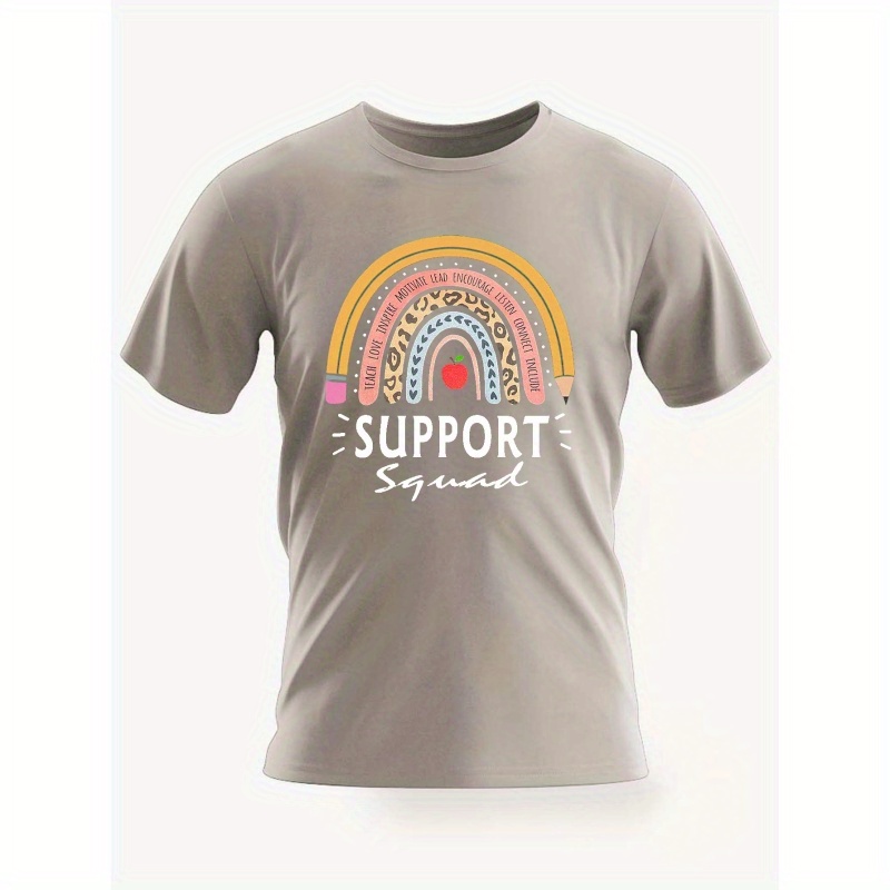 

Rainbow Support Squad Print Men's Creative Graphic Top, Casual Short Sleeve Crew Neck T-shirt, Men's Clothing For Summer Outdoor