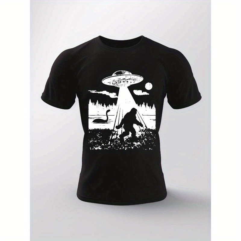 

Alien Spaceship Print Men's Creative Graphic Top, Casual Short Sleeve Crew Neck T-shirt, Men's Clothing For Summer Outdoor