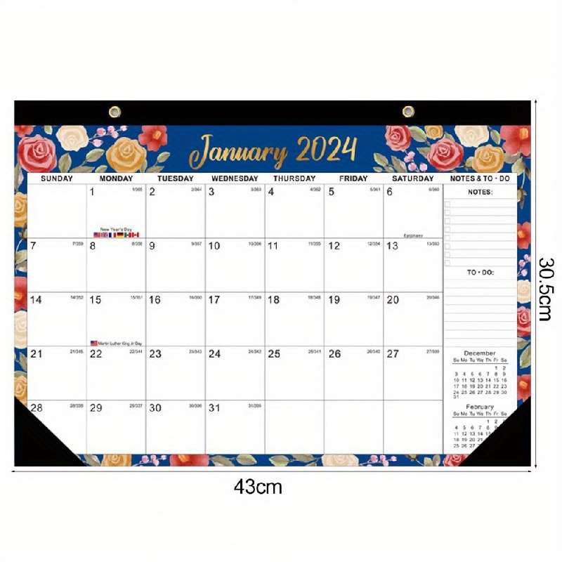 Calendrier 2024 Calendrier mensuel, calendrier mural mensuel épais