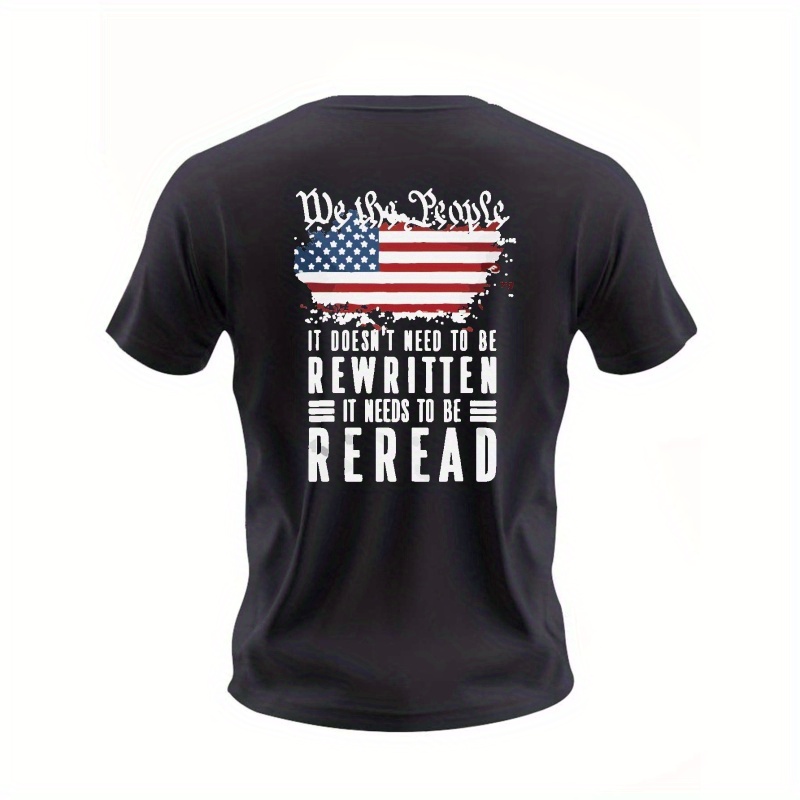 

American Flag Print Men's Creative Graphic Top, Casual Short Sleeve Crew Neck T-shirt, Men's Clothing For Summer Outdoor