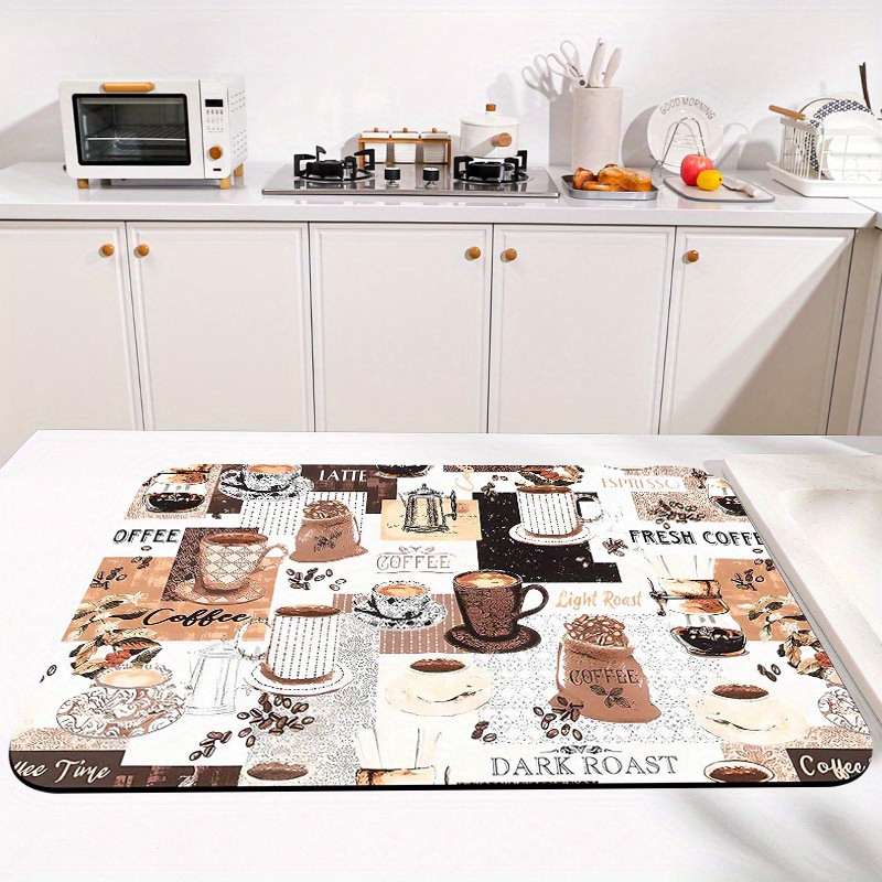 Large Water Absorbent Kitchen Draining Pad Coffee Machine Dish Plate Quick  Drying Diatom Mud Mat Kitchen Accessories