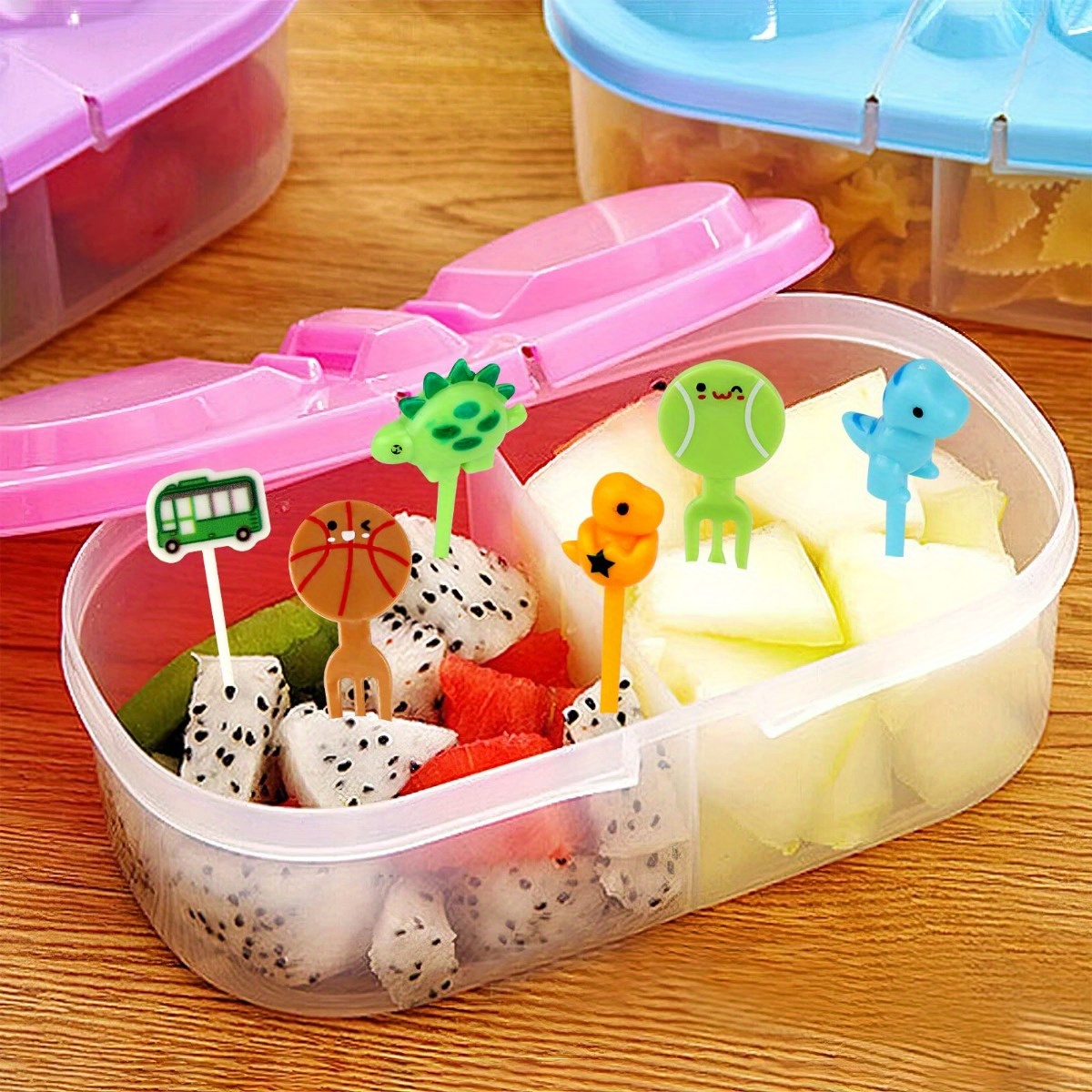 Food Picks For Kids With Cute Storage Box, Cartoon Animals Kids