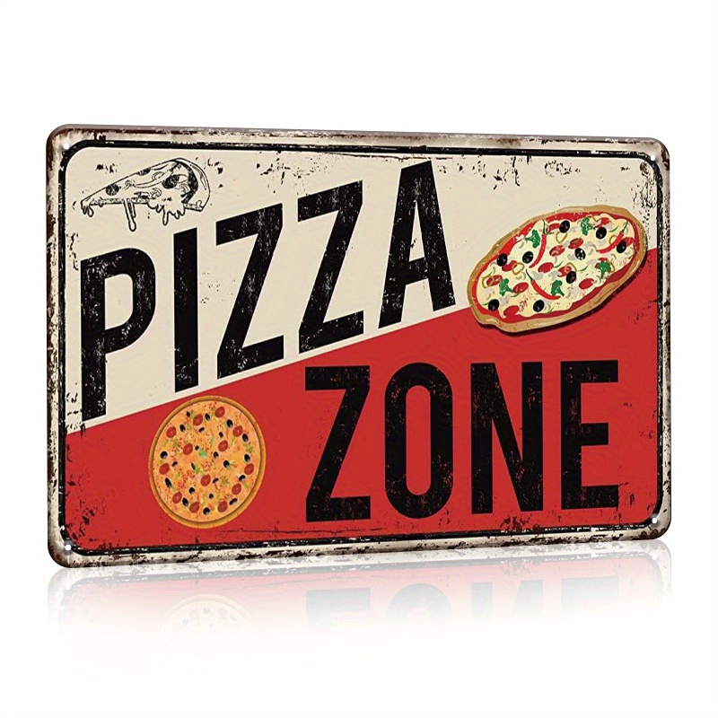 

Pizza Zone Tin Sign Home Kitchen Signs Wall Decor Metal Funny Art Retro Vintage Distressed, Cafe And Pub Wall Decor 12x8inches