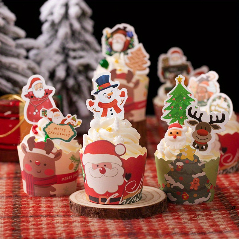 Christmas Cupcake Liners Elk Christmas Tree Snowman - Temu