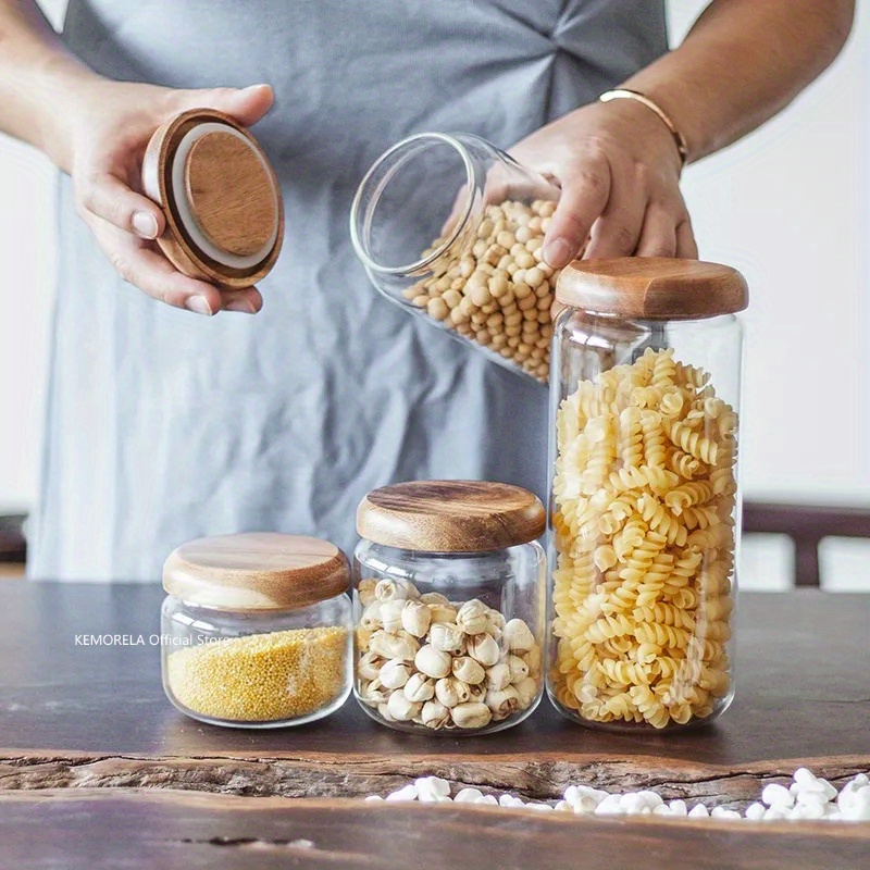 Glass Storage Container Jar With Airtight Wooden Lid For Coffee Bean Snacks  Nuts