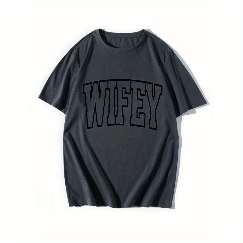 

Plus Size Men's "wifey" Print T-shirt Fashion Casual Short Sleeve Tees For Summer, Men's Clothing