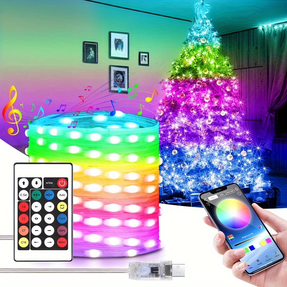 Guirlande lumineuse LED à piles 5 m 50 LED 8 modes suspendus avec  télécommande pour camping, fête, nouvel an, décoration de Noël, blanc chaud