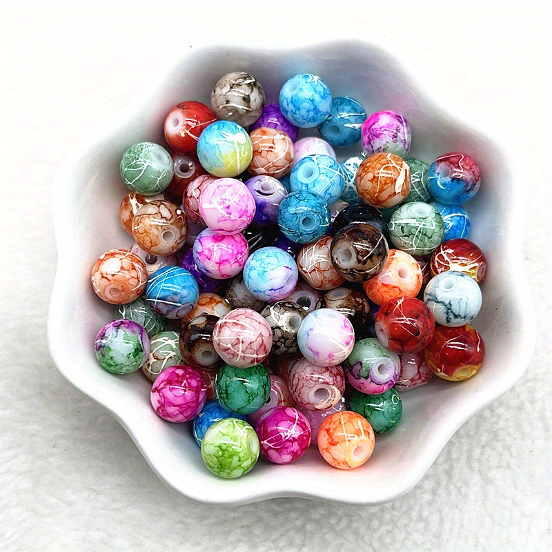 New 4/6/8/10mm Pattern Round Glass Beads Loose Spacer Beads for Jewelry  Making