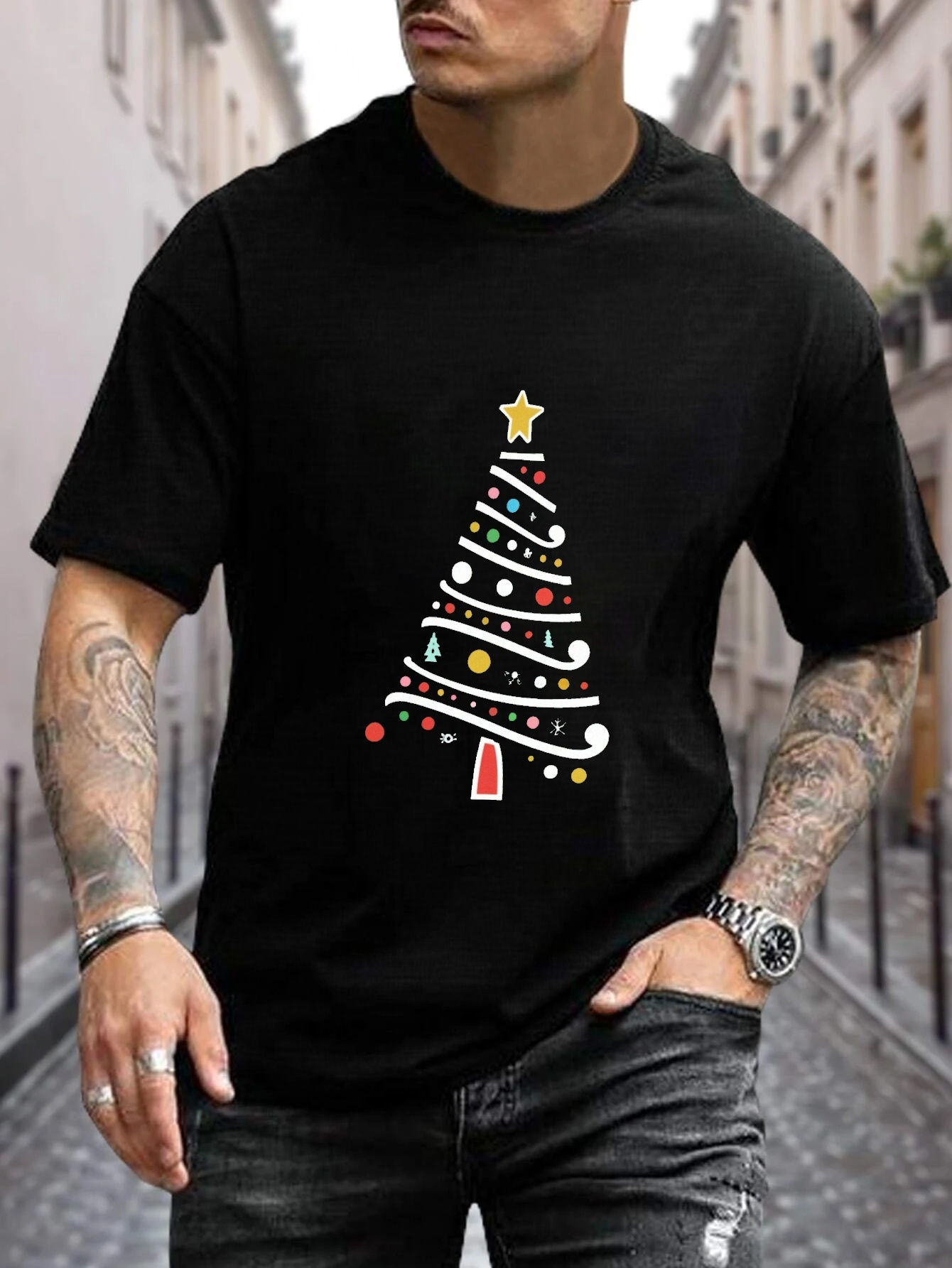 t shirt décontracté hommes à col rond logo arbre noël - Temu France, image size:800x1066