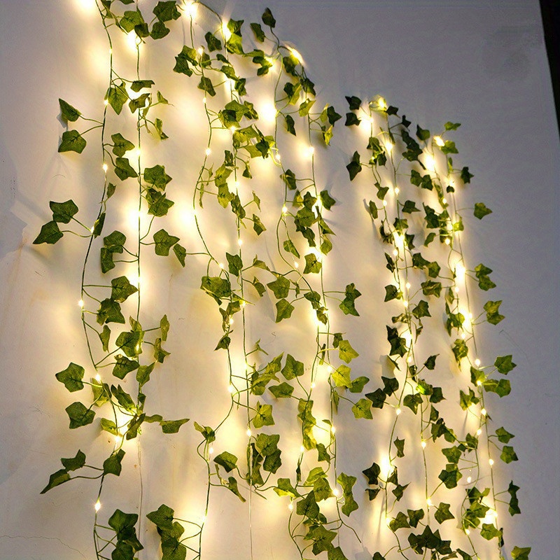 Artificial Green Leaf LED String Lights, 78.74inch/ 196.85inch/ 393.7inch  String Lights Battery Operated Vine Fairy String Lights, Hanging Garland Cop