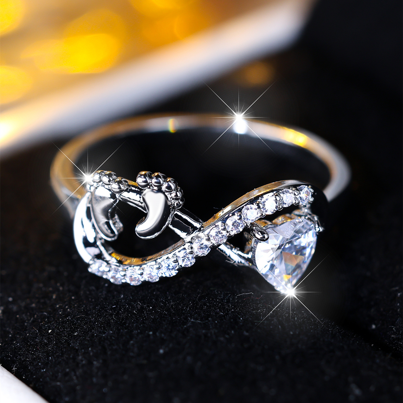 Chic Promise Ring Trendy Infinity Tiny Feet Heart Design Temu