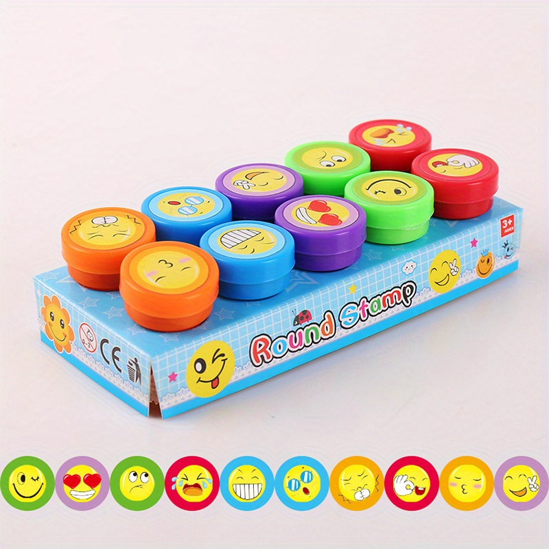 10pcs Assorted Stamps for Kids Self-ink Stamps Children Toy Stamps Smiley  Face Seal Scrapbooking DIY Painting Photo Album Decor