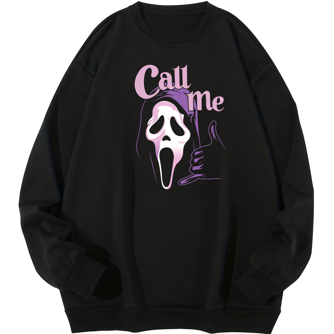 Plus Size Men's Anime Ghost Print Sweatshirt For Autumn Winter, Men's Clothing, Perfect For Halloween Day Of The Dead