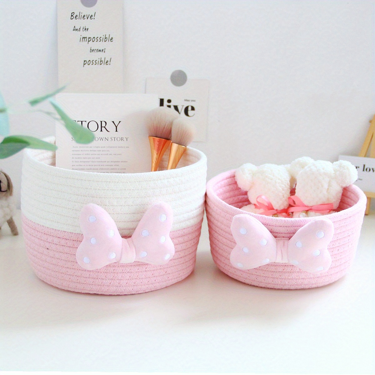 Cute Bowknot Storage Baskets, Woven Rope Woven Desktop Jewelry Cosmetics  Snacks Sundries Key Toys Organizer Bins, Home Organization And Storage  Supplies For Kitchen Bathroom Bedroom Living Room Dorm Office Desk, Home  Decor 