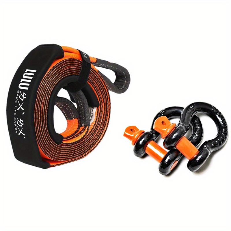 Suuonee Towing Strap, 4 Meter Load 3 Ton Car High Strength Nylon Wire Forged Iron Trailer Towing Rope Strap Tow Cable with Hooks Emergency Vehicle