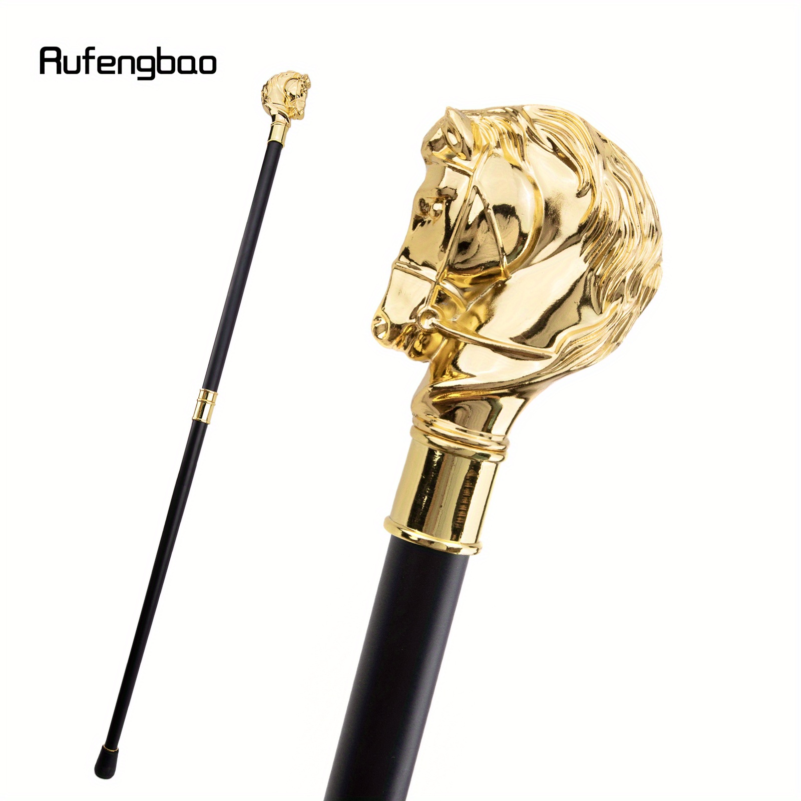 Golden Horse Head Design Elegant Walking Stick, Decorative Cosplay