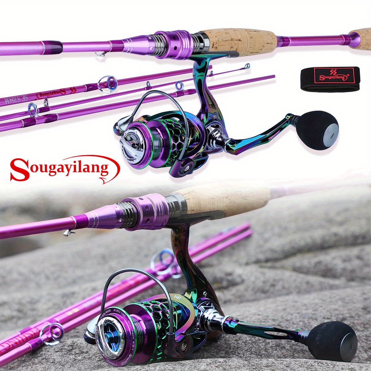 Cheap SOUGAYILANG Spinning Fishing Rod 1.8M 5 Sections Carbon Fiber Fishing  Pole 13+1BB Metal Spool Powerful Spinning Reel Combos