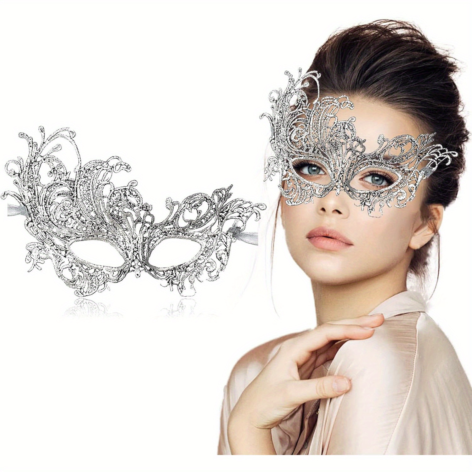 Hollow Lace Masquerade Half Face Mask for Women Elegant Party Costumes  Props Mesh Flower Tassel Nightclub