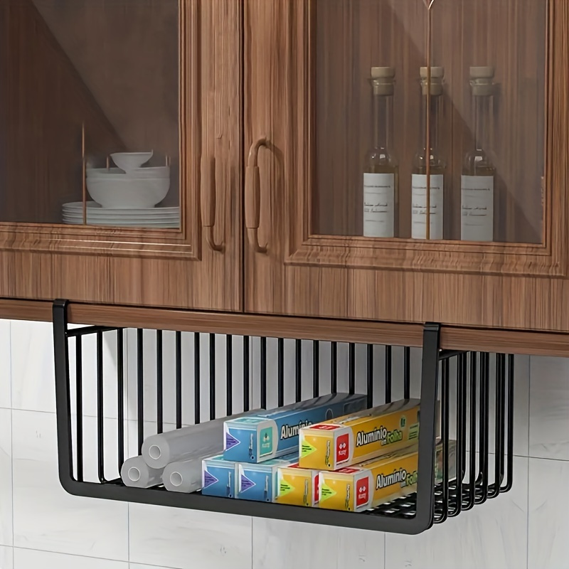 1pc Black Hanging Basket For Kitchen Cabinet Under Shelf, Creative