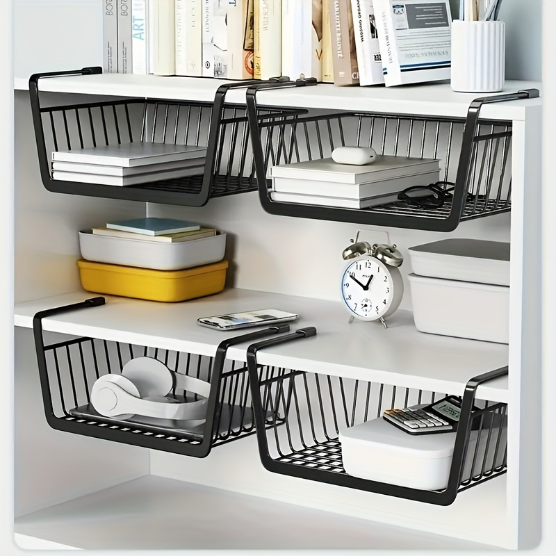 1pc Household Metal Under Shelf Hanging Storage Basket