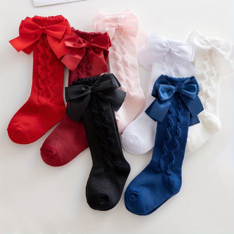 1 Paire de chaussettes hautes pour bébé fille avec nœud papillon de style  Noël, chaussettes de