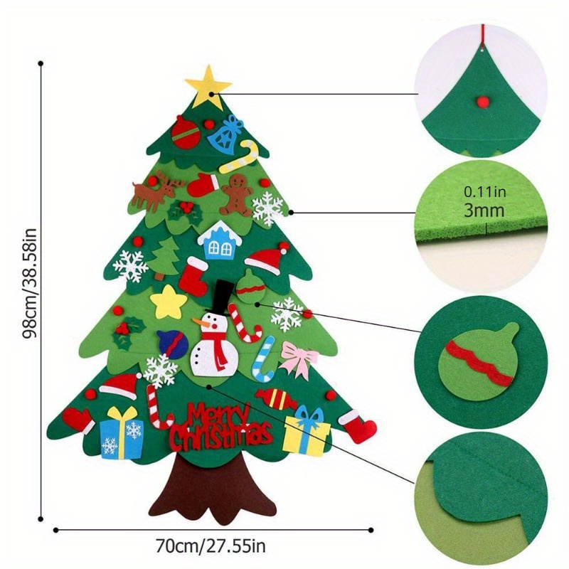 Diy Felt Christmas Tree Set Ornaments Warm White Led String - Temu