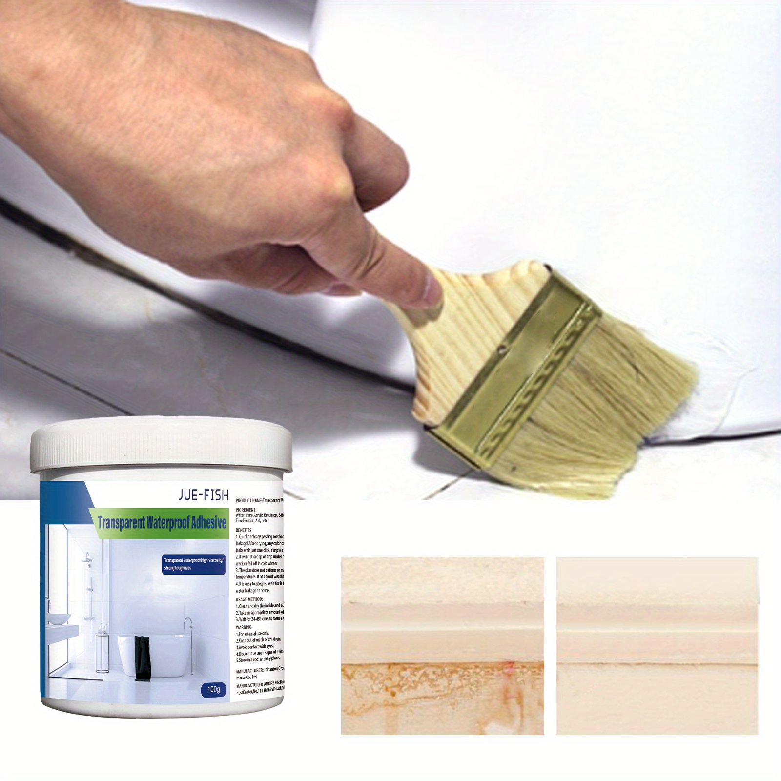 Transparent Waterproof Glue Exterior Wall, Bathroom, Toilet, Floor Tile,  Penetrating Type Waterproofing Agent, Wall Leakproof Coating Color  100g+brush