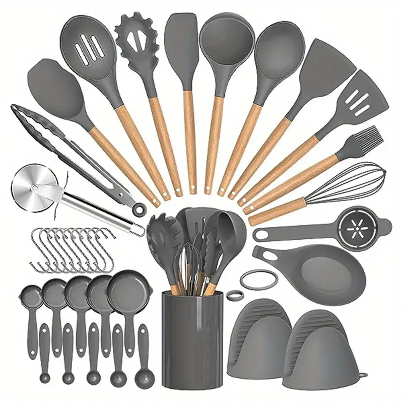 Silicone Kitchen Cooking Utensils, Heat-resistant Cooking Utensils Wooden  Handles, Non-stick Kitchen Gadgets, Including Scraper Spoons, Pizza Knives,  Kitchen Stuff Kitchen Accessories Home Kitchen Items - Temu