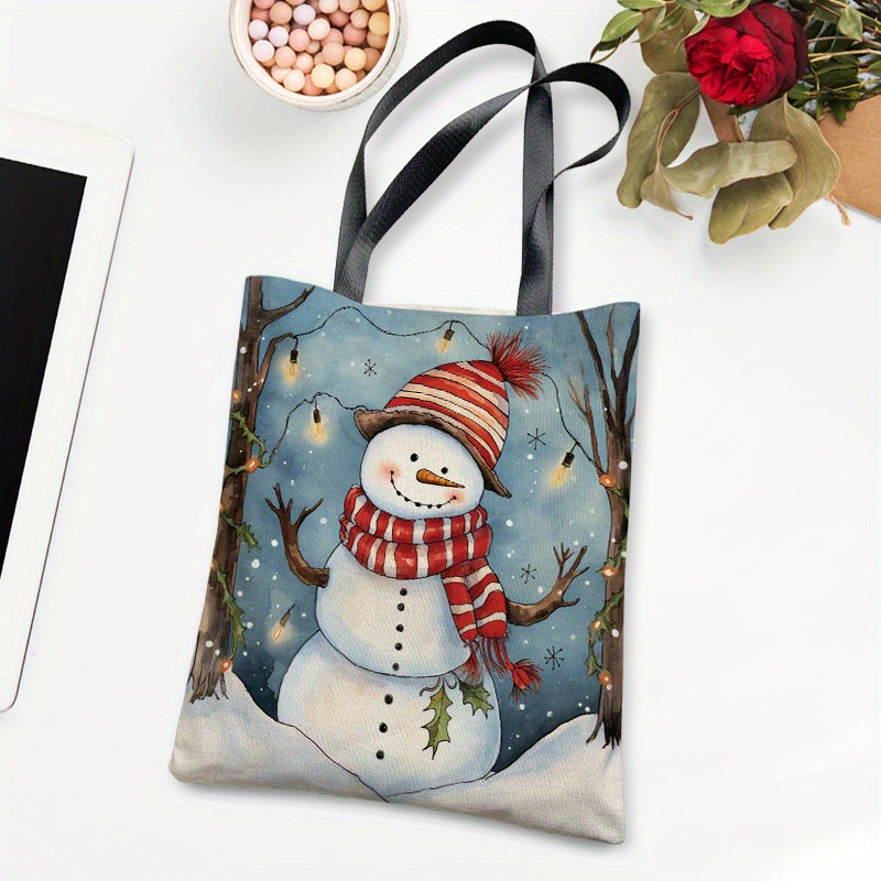 Women's Bag Shoulder Tote Handbag Winter Cute Snowman Print Zipper Purse  Top-handle Zip Bags for Gym, Work, School