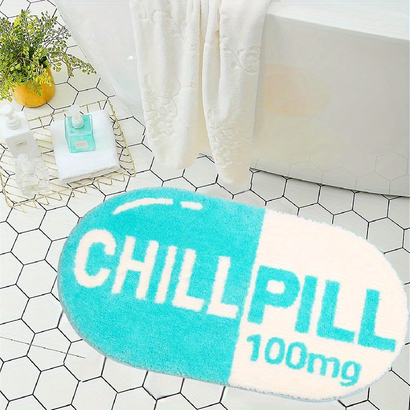 New Domi Chill Pill Bath Mat - 32x16 Inches Funny Bathroom Rug, Small