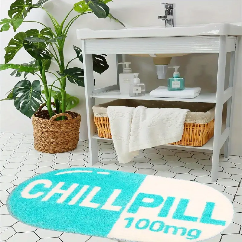 Funny Cute Chill Pill Bath Mat Small Blue Bathroom Rugs - Temu