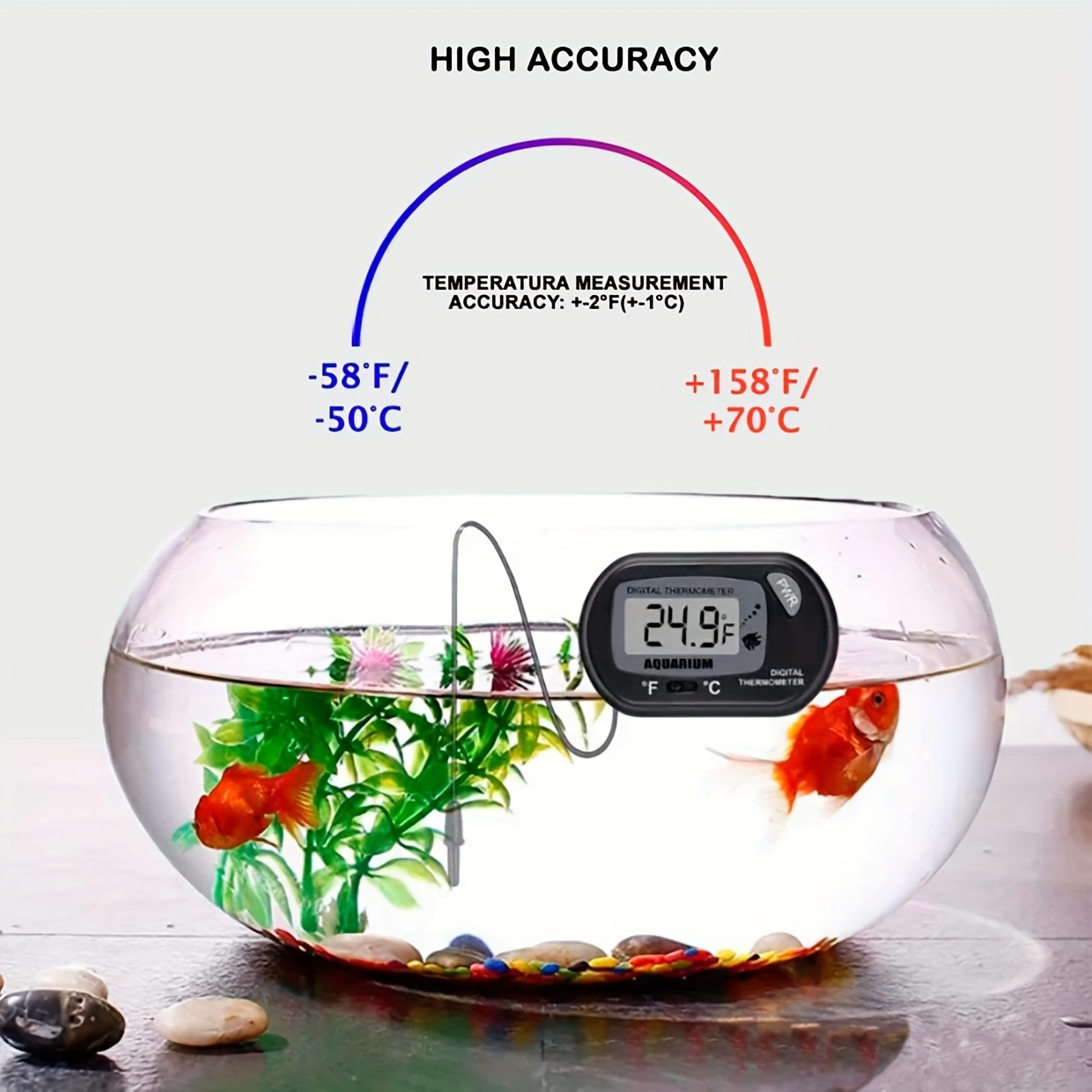 Ponpon Aquarium Thermometer, Digital Water Thermometer with LCD Display,  Fish Tank Thermometer, Reptile Thermometer for Terrarium Fish Tank (2)