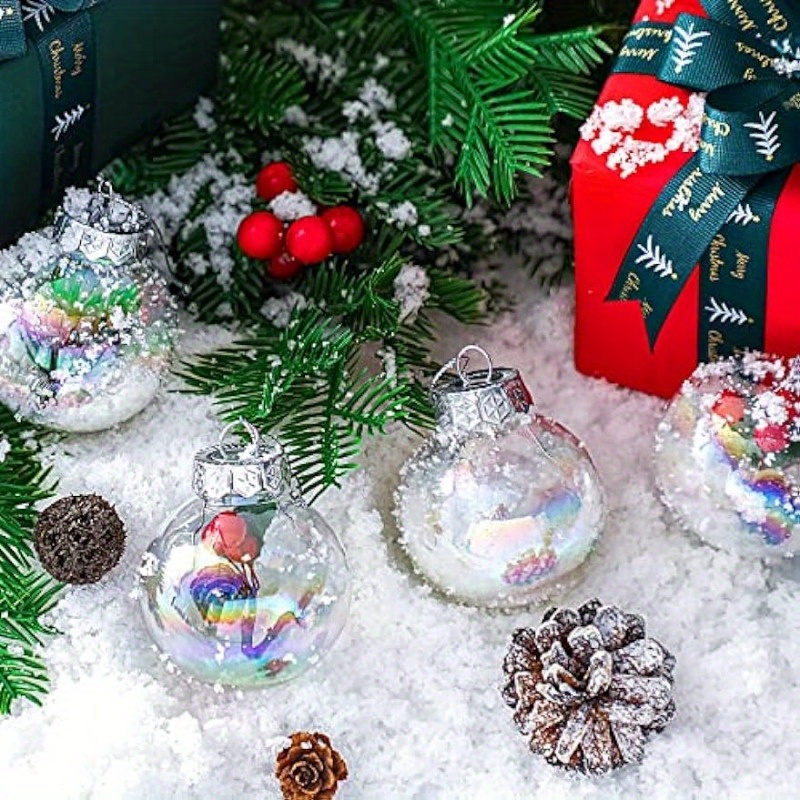 10pcs-Ornaments Balls Plastic Set Clear Iridescent Christmas Ball Ornaments  Plastic Fillable Ornament Ball Iridescent Christmas Ball Ornaments for  Holiday Party Tree Decorations