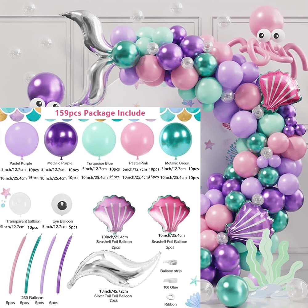 Mermaid Balloon Garland Arch Kit Birthday Decor Sea Theme - Temu