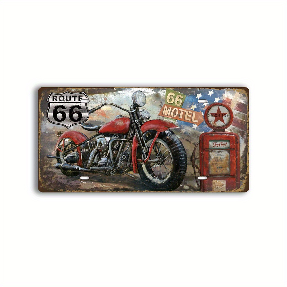 

1pc, Tin Sign Metal Poster Motorcycles At Gas Station Classic Route 66 Wall Plaque Decoration For Home Bar Room Garage Garden Man Cave Retro Vintage Style (6x12 Inch)