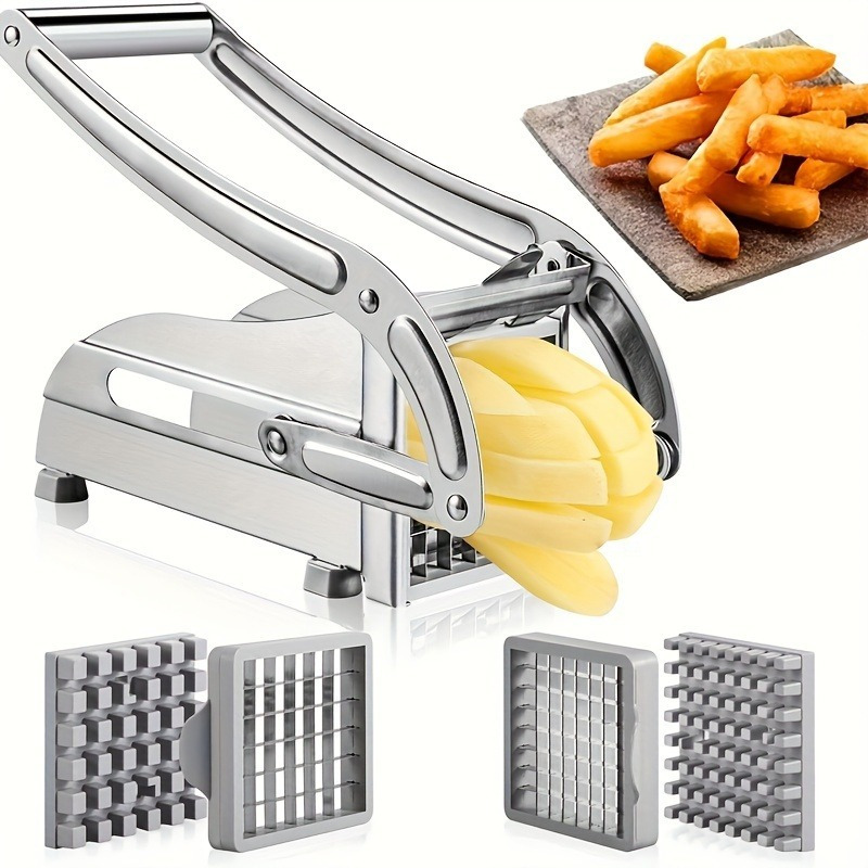 Cortador de papas fritas, cortador de patatas de acero inoxidable,  herramienta para cortar verduras, picador con 2 cuchillas para papas,  zanahorias y