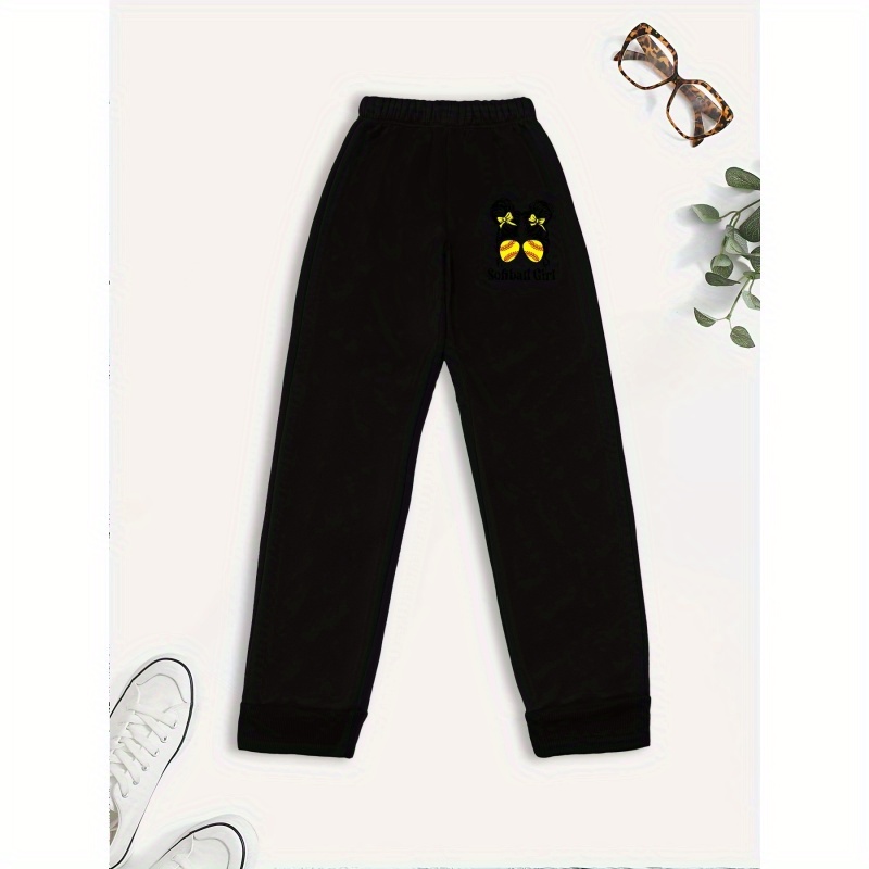 

''softball Girl'' Print Girls Sweatpants, Stretch Loose Fit Sports Casual Jogger Trousers, Suitable For All Seasons