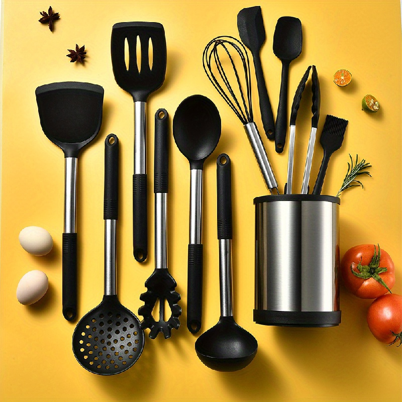 Heat Resistant Silicone Kitchen Utensils With Stainless Steel