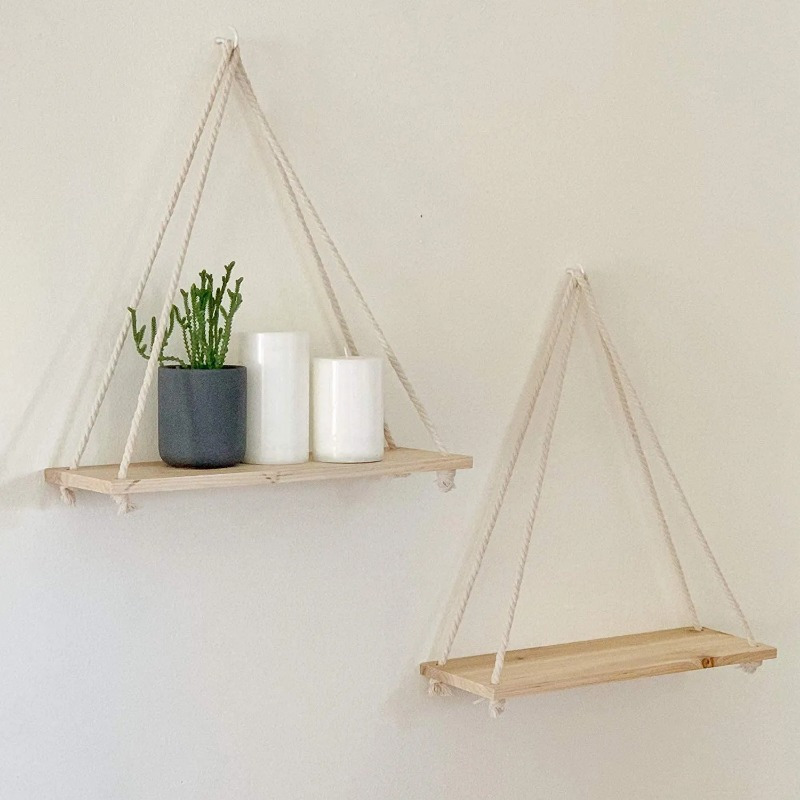 Boho Triangle Wooden Board Hanging Floating Shelf Wall - Temu