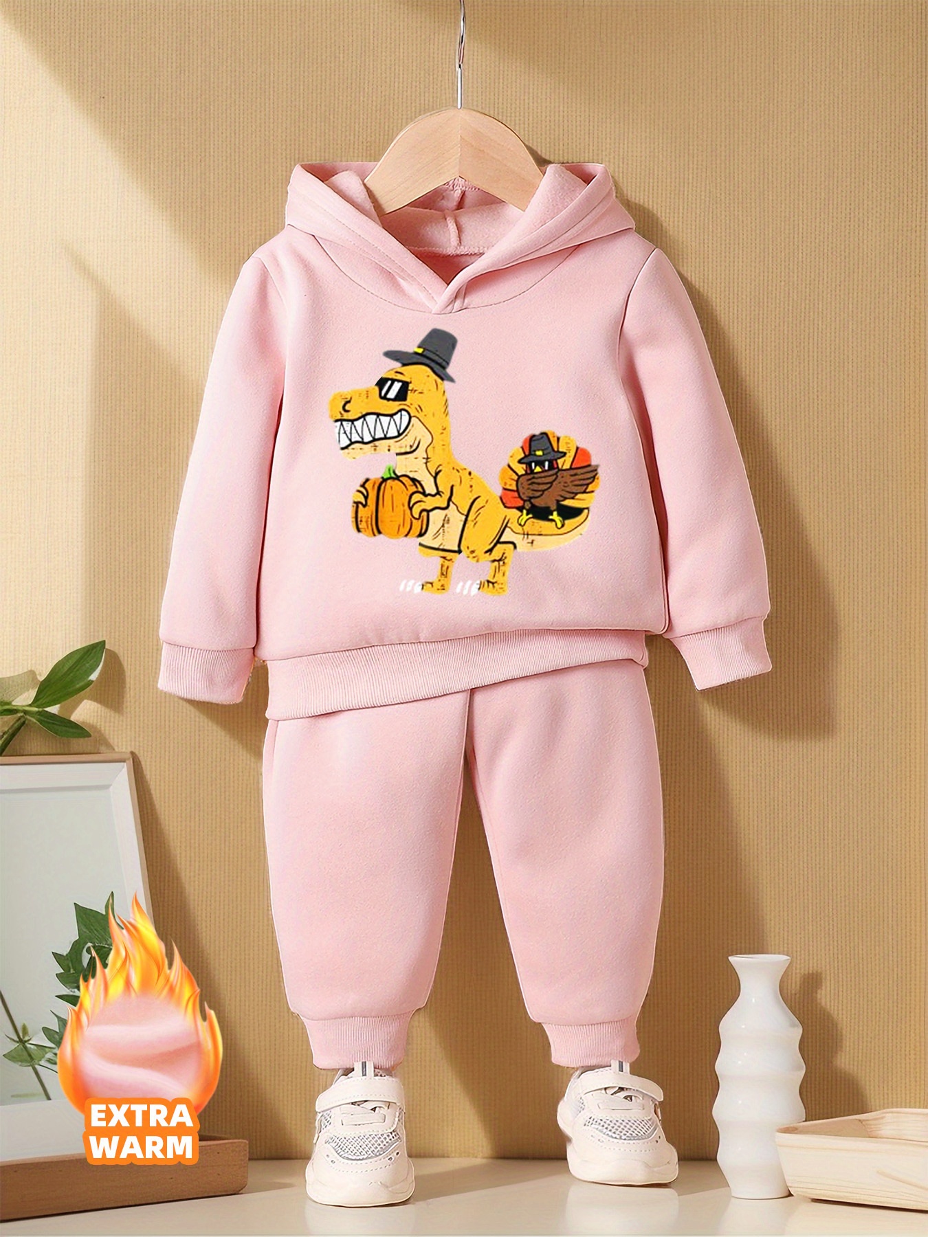 Pijama de una pieza con capucha y manga larga de forro polar Dino para niños
