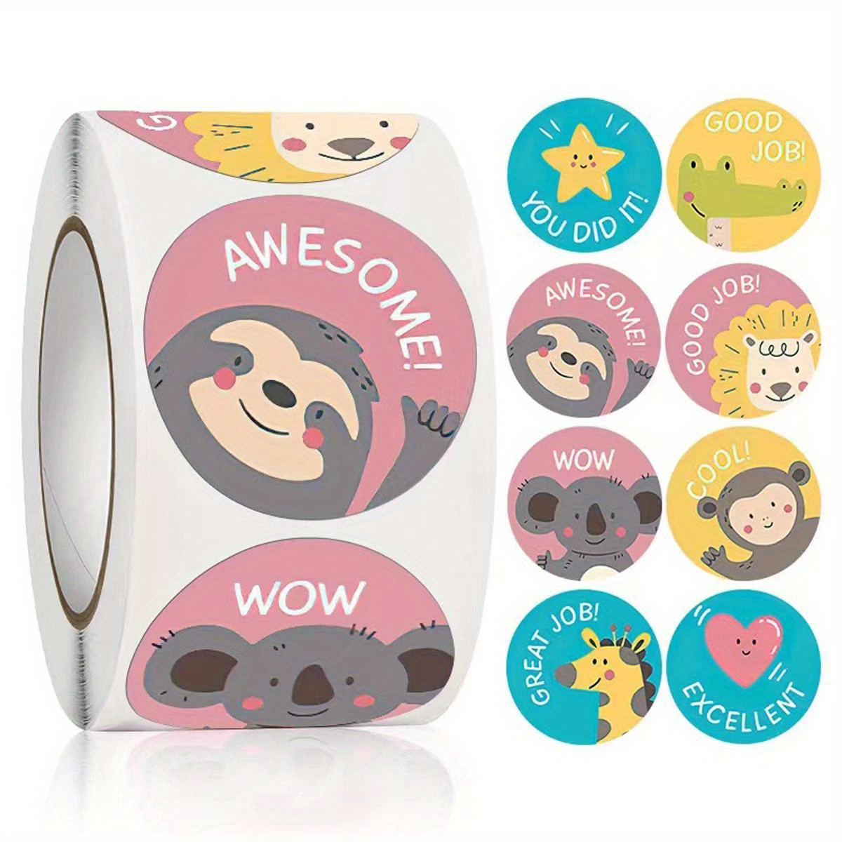 

500pcs Round Incentive Stickers, 8 Cartoon Designs, Motivational Positive Words Stickers For Teacher Classroom Reward Encourage To Do Chores Go To The Toilet (1" In Diameter)