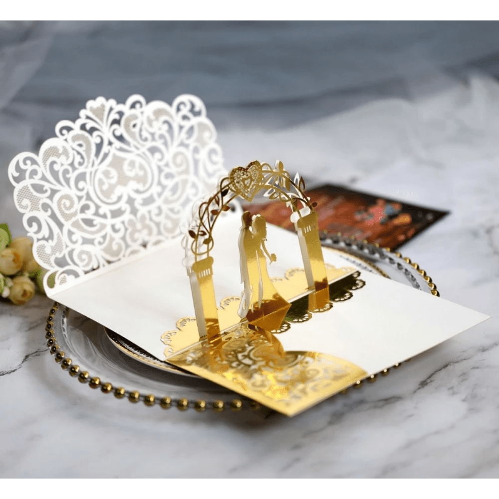 10pcs elegant 3d pop up wedding invitations laser cut tri fold bride and groom lace greeting cards for your special day wedding stuf wedding decorations bridesmaid gifts bride wedding decorations for reception