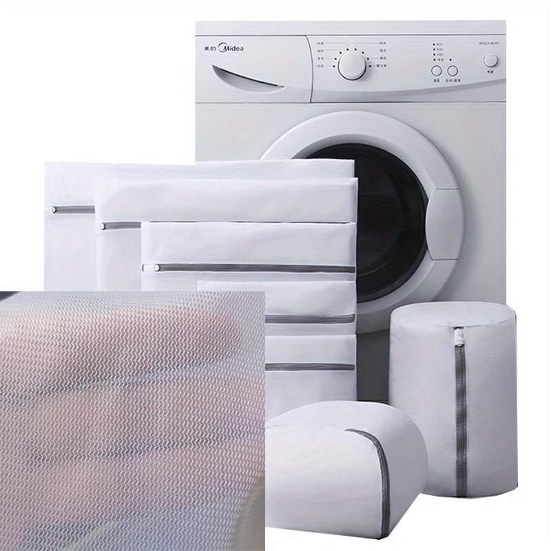 1pc Polyester Laundry Bag, Minimalist White Zipper Underwear Laundry Bag  For Washing Machine