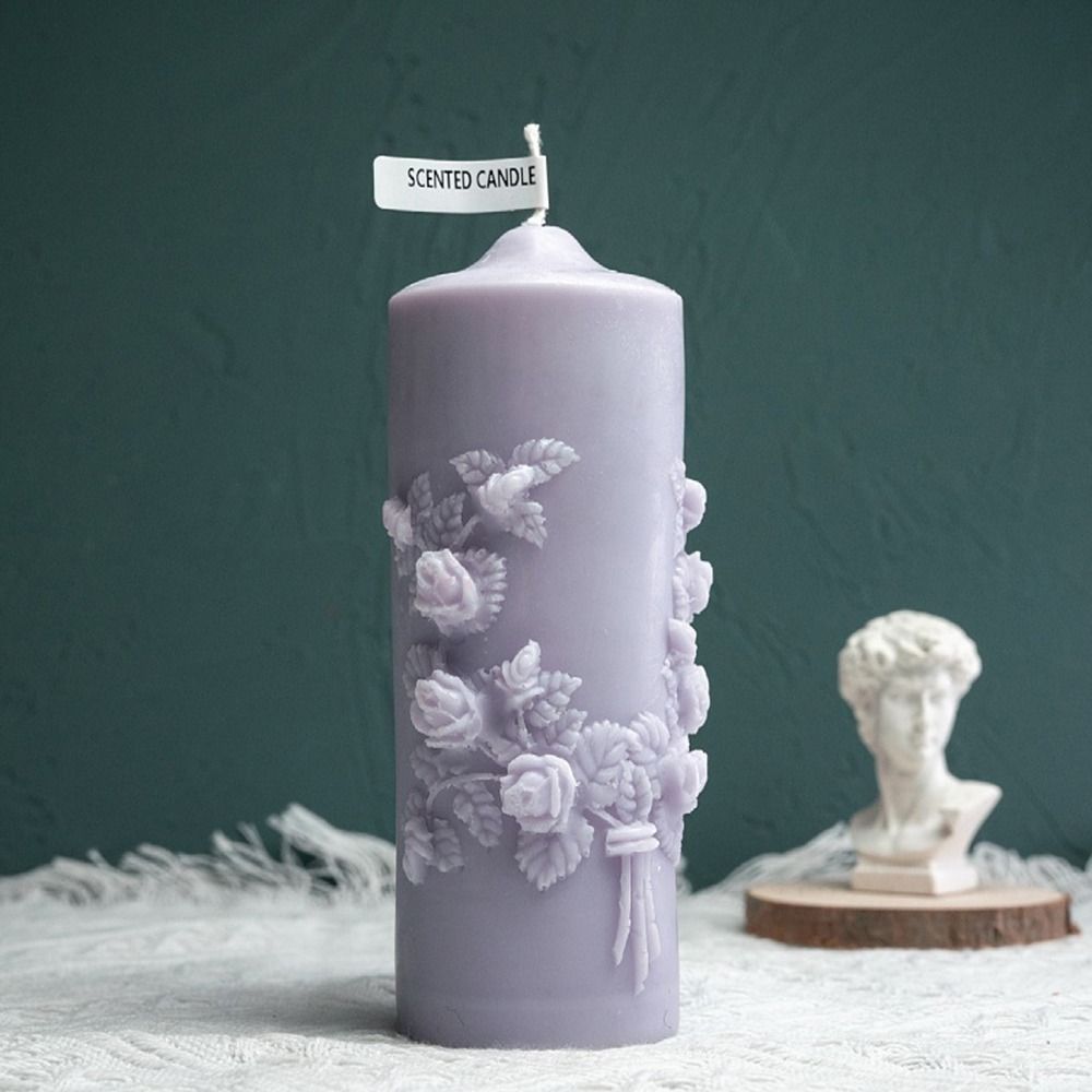 Rose Flower Column Candle Molds Valentine's Day Cylinder Resin Casting Mold  for Candle Making Resin Casting Silicone Mold for DIY Candle Making