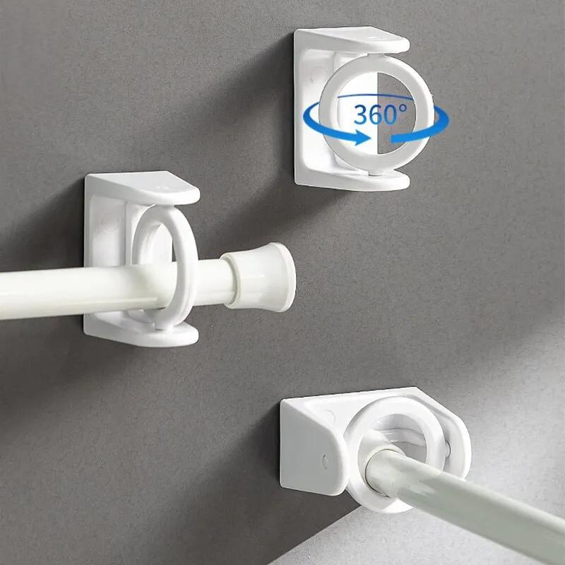 

2/4pcs 360° Rotatable Retractable Pole Fixator, Non-drilling Strong Adhesive Hooks, Towel Rod Shower Curtain Rod Bracket