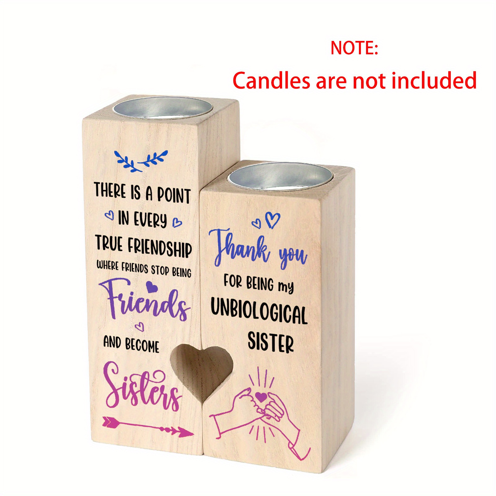 2pcs / Set Portacandele A Forma Di Cuore Portacandele Per Sorella, (le  Candele Non Sono Incluse), Grazie Per Essere La Mia Sorella Non Biologica, Regali  Per Le Migliori Amiche Non Biologiche Sorelle